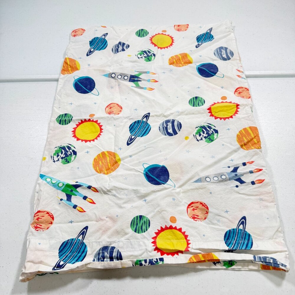 Pottery Barn kids Pillowcase Sham standard planets blue yellow organic cotton